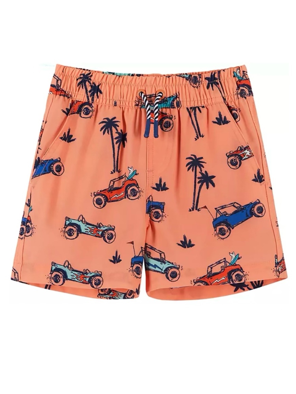 Andy & Evan Bright Orange Car Print Swim Trunks